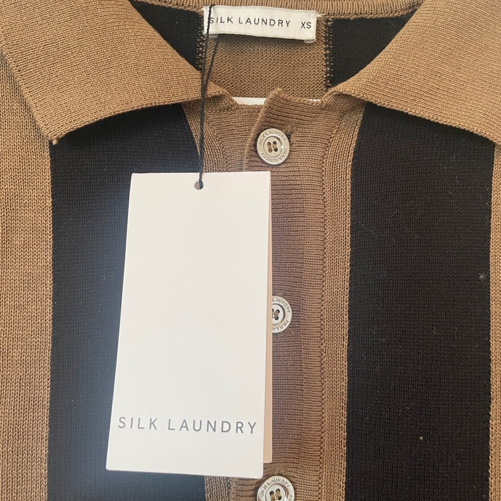 Silk Laundry Raglan Polo Unisex Kangaroo Stripe – New with Tag – - Picture 5 of 5